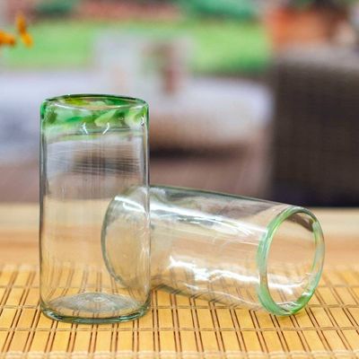 Alternate image for 6 Green-Rimmed Handblown Recycled Glass Highball Glasses Verdant Day