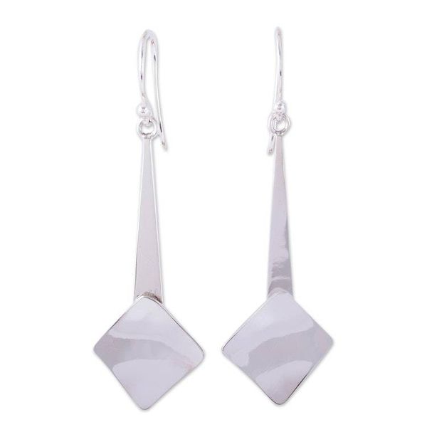 Alternate image for Modern Square Silver Dangle Earrings from Mexico Gleaming Element