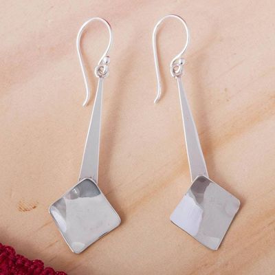 Alternate image for Modern Square Silver Dangle Earrings from Mexico Gleaming Element