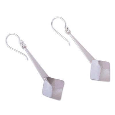 Alternate image for Modern Square Silver Dangle Earrings from Mexico Gleaming Element