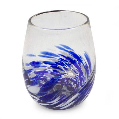 Alternate image for 6 Modern Handblown Recycled Glass Stemless Wine Glasses Modern Blue