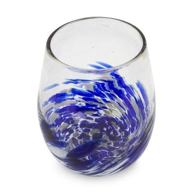 Alternate image for 6 Modern Handblown Recycled Glass Stemless Wine Glasses Modern Blue