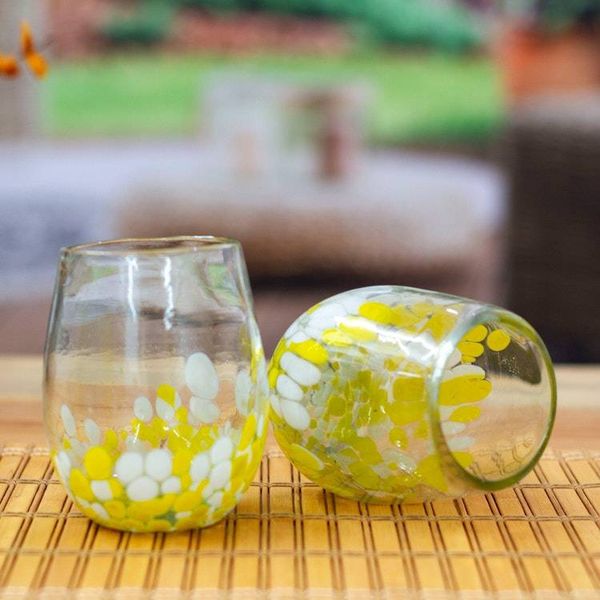 Alternate image for 6 Eco-Friendly Handblown Spotted Stemless Wine Glasses Sunshine Confetti