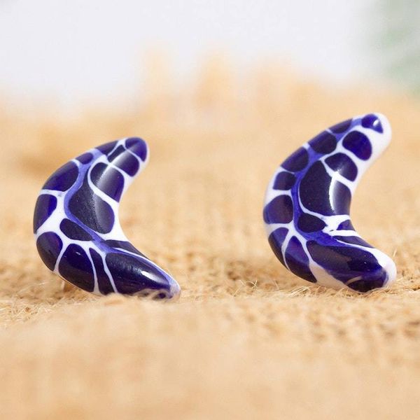 Alternate image for Puebla Talavera-Inspired Crescent Moon Earrings from Jalisco Talavera Moon
