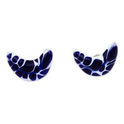 Alternate image for Puebla Talavera-Inspired Crescent Moon Earrings from Jalisco Talavera Moon