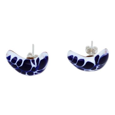 Alternate image for Puebla Talavera-Inspired Crescent Moon Earrings from Jalisco Talavera Moon