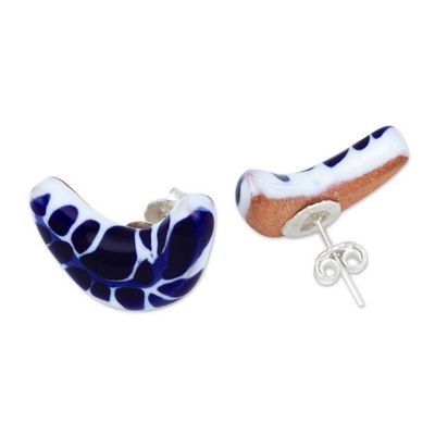 Alternate image for Puebla Talavera-Inspired Crescent Moon Earrings from Jalisco Talavera Moon