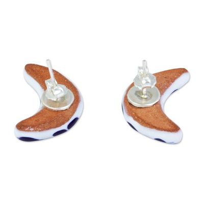 Alternate image for Puebla Talavera-Inspired Crescent Moon Earrings from Jalisco Talavera Moon