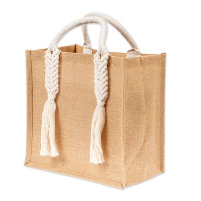 Alternate image for Jute Cotton Macrame Tote Shopping Bag with Braided Tassels Beautiful Braids