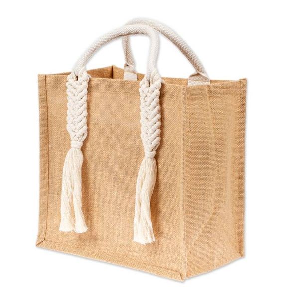 Alternate image for Jute Cotton Macrame Tote Shopping Bag with Braided Tassels Beautiful Braids