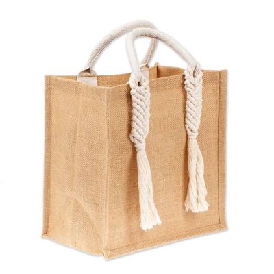 Alternate image for Jute Cotton Macrame Tote Shopping Bag with Braided Tassels Beautiful Braids