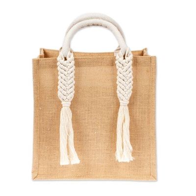 Alternate image for Jute Cotton Macrame Tote Shopping Bag with Braided Tassels Beautiful Braids