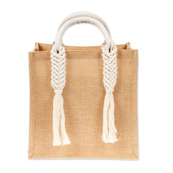Alternate image for Jute Cotton Macrame Tote Shopping Bag with Braided Tassels Beautiful Braids
