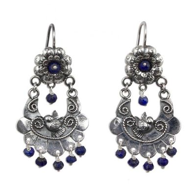Alternate image for Authentic Mazahua Sterling Silver Earrings with Lapis Lazuli Mazahua Doves