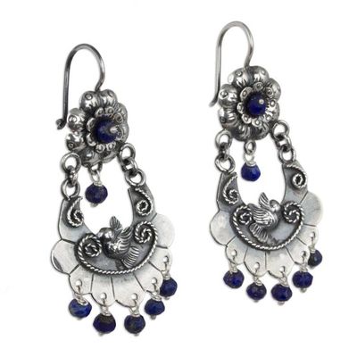 Alternate image for Authentic Mazahua Sterling Silver Earrings with Lapis Lazuli Mazahua Doves