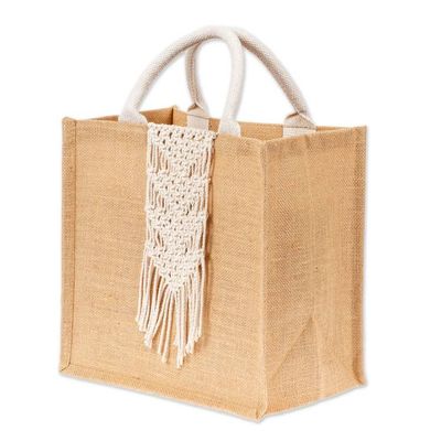 Alternate image for Jute Cotton Tote Shopping Bag with Intricate Macrame Accent Fabulous Fringe