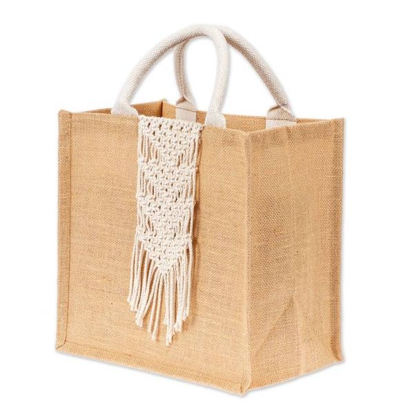 Alternate image for Jute Cotton Tote Shopping Bag with Intricate Macrame Accent Fabulous Fringe