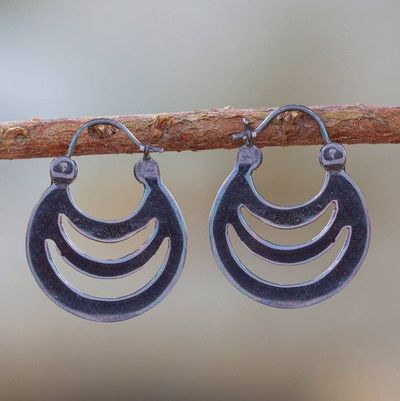 Alternate image for Crescent-Shaped Sterling Silver Hoop Earrings from Mexico Crescent Shadows