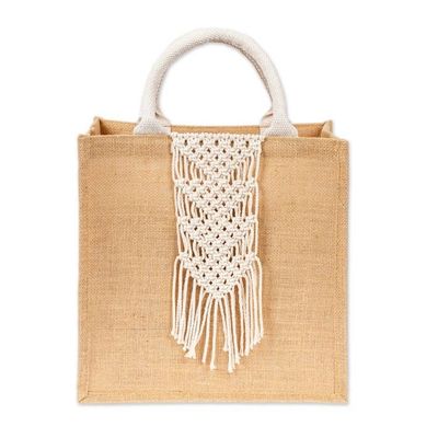 Alternate image for Jute Cotton Tote Shopping Bag with Intricate Macrame Accent Fabulous Fringe