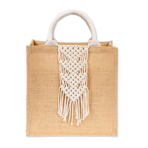 Alternate image for Jute Cotton Tote Shopping Bag with Intricate Macrame Accent Fabulous Fringe