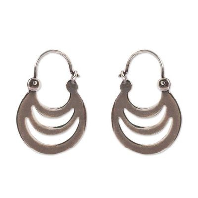 Alternate image for Crescent-Shaped Sterling Silver Hoop Earrings from Mexico Crescent Shadows