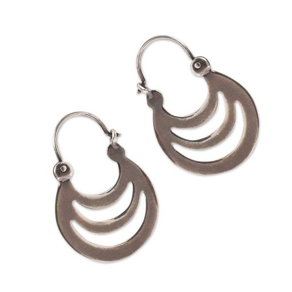Alternate image for Crescent-Shaped Sterling Silver Hoop Earrings from Mexico Crescent Shadows