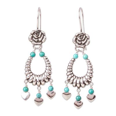 Alternate image for Rose Motif Turquoise Chandelier Earrings Gypsy Lover