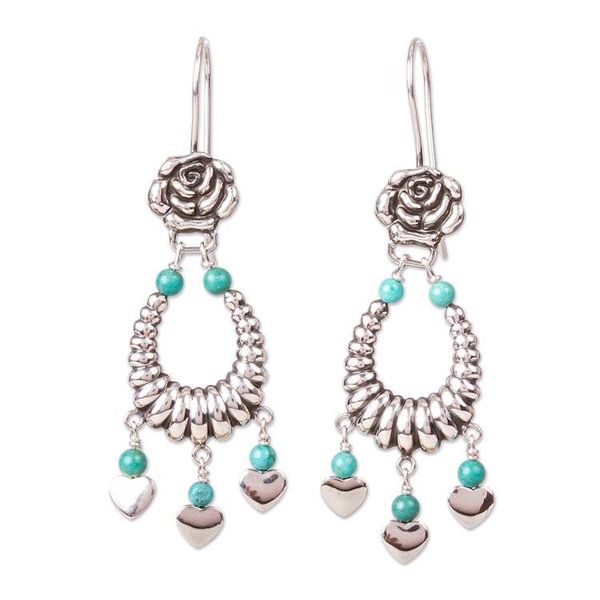 Alternate image for Rose Motif Turquoise Chandelier Earrings Gypsy Lover
