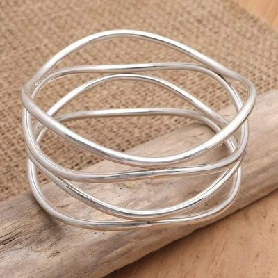 Primary image for Handmade Sterling Silver Bangle Bracelet Silver Wavelength