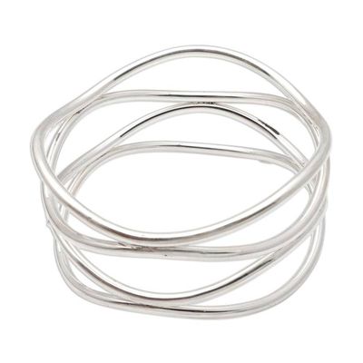 Alternate image for Handmade Sterling Silver Bangle Bracelet Silver Wavelength