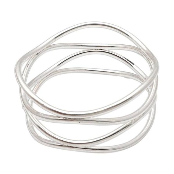 Alternate image for Handmade Sterling Silver Bangle Bracelet Silver Wavelength