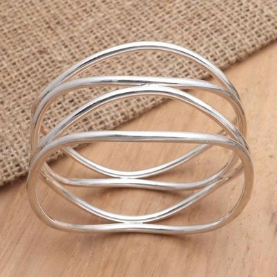 Alternate image for Handmade Sterling Silver Bangle Bracelet Silver Wavelength