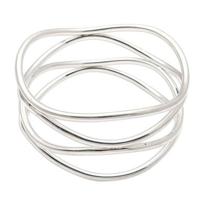 Alternate image for Handmade Sterling Silver Bangle Bracelet Silver Wavelength