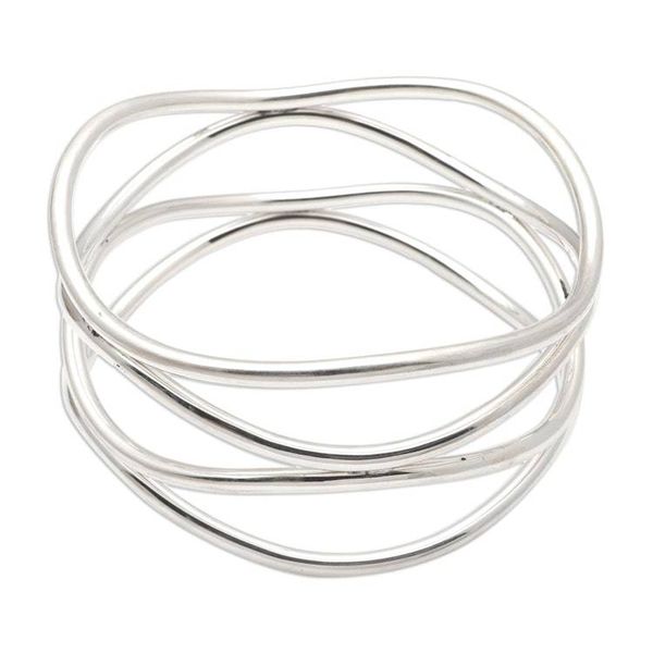 Alternate image for Handmade Sterling Silver Bangle Bracelet Silver Wavelength