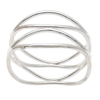 Alternate image for Handmade Sterling Silver Bangle Bracelet Silver Wavelength