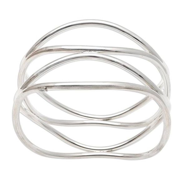 Alternate image for Handmade Sterling Silver Bangle Bracelet Silver Wavelength