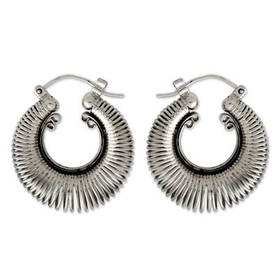 Alternate image for Handcrafted Modern Sterling Silver Hoop Earrings Urban Moons