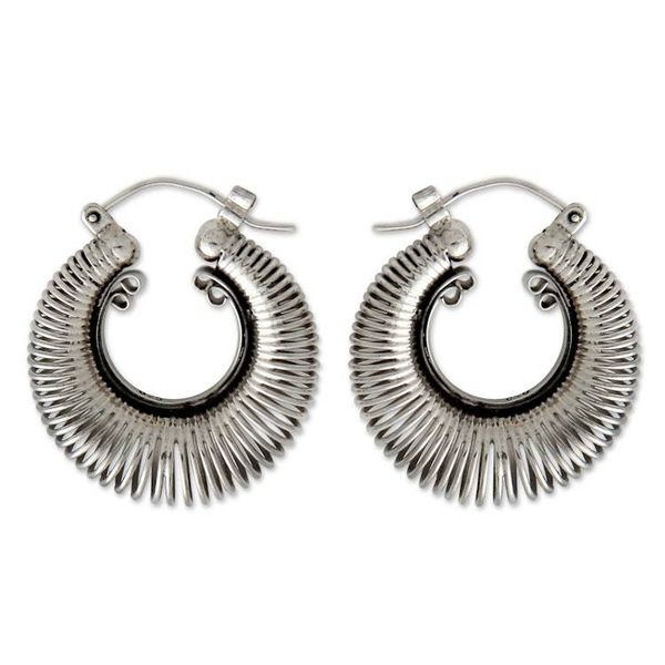 Alternate image for Handcrafted Modern Sterling Silver Hoop Earrings Urban Moons