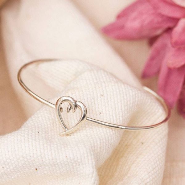 Alternate image for Romantic Minimalist Polished Sterling Silver Cuff Bracelet Minimalist Love