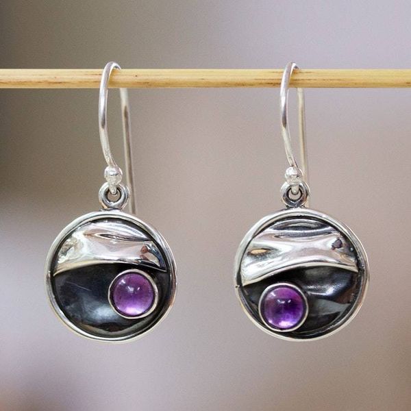Alternate image for Amethyst and Silver 950 Handmade Mexican Dangle Earrings Taxco Dusk