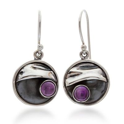 Alternate image for Amethyst and Silver 950 Handmade Mexican Dangle Earrings Taxco Dusk