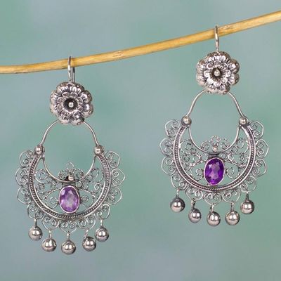 Primary image for Sterling Silver Mazahua Engagement Earrings with Amethyst Mazahua Elegance