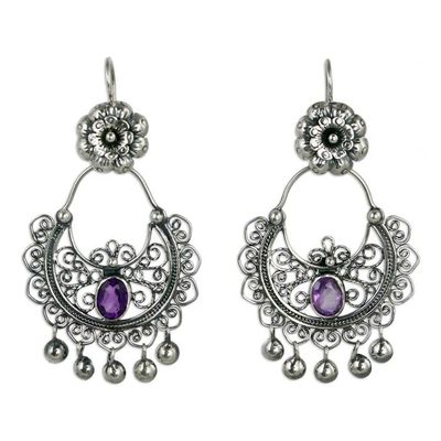 Alternate image for Sterling Silver Mazahua Engagement Earrings with Amethyst Mazahua Elegance