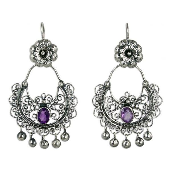 Alternate image for Sterling Silver Mazahua Engagement Earrings with Amethyst Mazahua Elegance