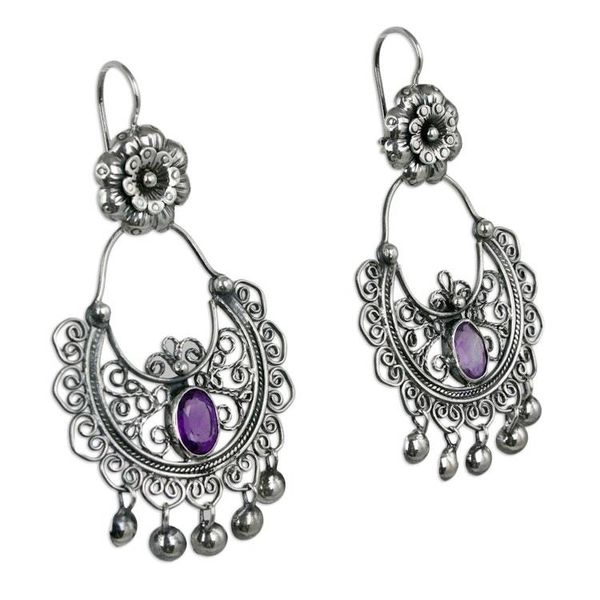 Alternate image for Sterling Silver Mazahua Engagement Earrings with Amethyst Mazahua Elegance