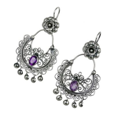Alternate image for Sterling Silver Mazahua Engagement Earrings with Amethyst Mazahua Elegance