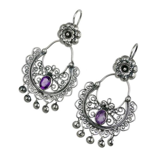 Alternate image for Sterling Silver Mazahua Engagement Earrings with Amethyst Mazahua Elegance