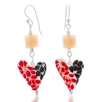 Alternate image for Talavera-Style Painted Leafy Heart-Shaped Ceramic Earrings Leafy Hearts