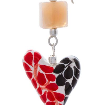 Alternate image for Talavera-Style Painted Leafy Heart-Shaped Ceramic Earrings Leafy Hearts