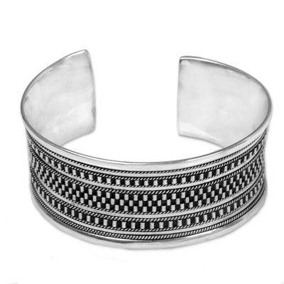 Alternate image for Sterling Silver Cuff Bracelet with Dot Motifs from Indonesia Elegant Fortress